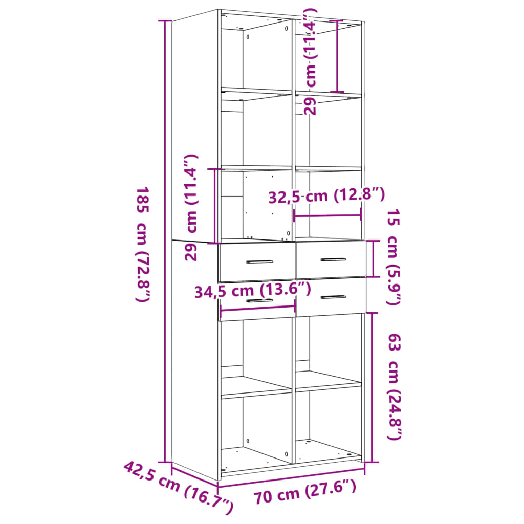 vidaXL Ντουλάπι Γκρι Σκυροδέματος 70x42,5x185 εκ. Επεξεργασμένο Ξύλο