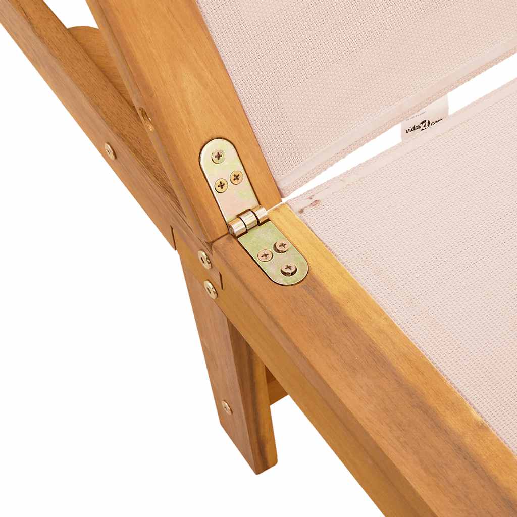 vidaXL Ξαπλώστρα Κρεμ από Μασίφ Ξύλο Ακακίας και Textilene με Τραπέζι