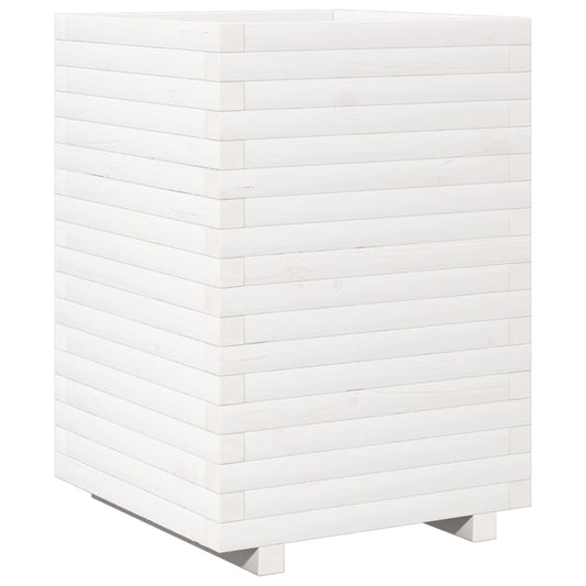 vidaXL Ζαρντινιέρα Κήπου Λευκή 50x50x72 εκ. από Μασίφ Ξύλο Πεύκου