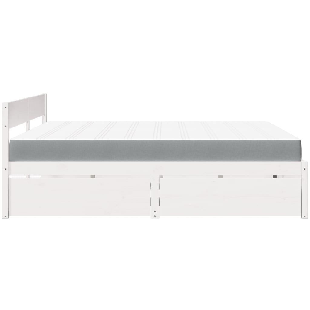 vidaXL Κρεβάτι με Συρτάρια+Στρώμα Λευκό 200x200 εκ. Μασίφ Ξύλο Πεύκο
