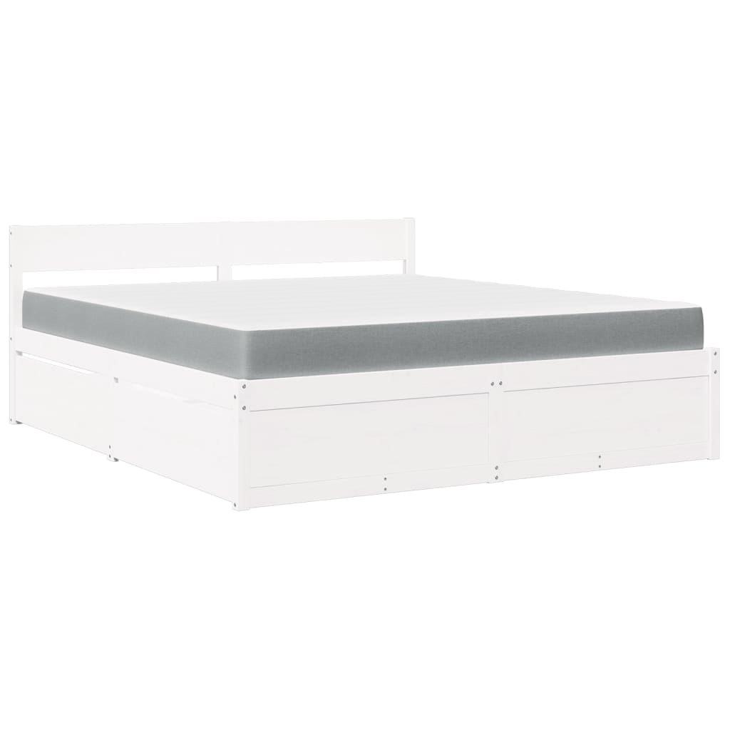 vidaXL Κρεβάτι με Συρτάρια+Στρώμα Λευκό 180x200 εκ. Μασίφ Ξύλο Πεύκου