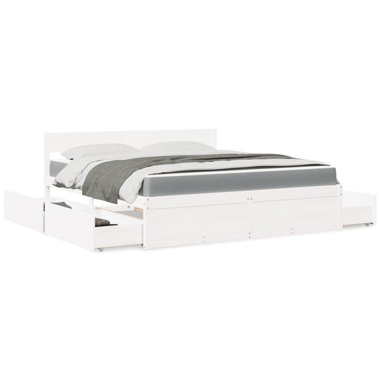 vidaXL Κρεβάτι με Συρτάρια+Στρώμα Λευκό 180x200 εκ. Μασίφ Ξύλο Πεύκου