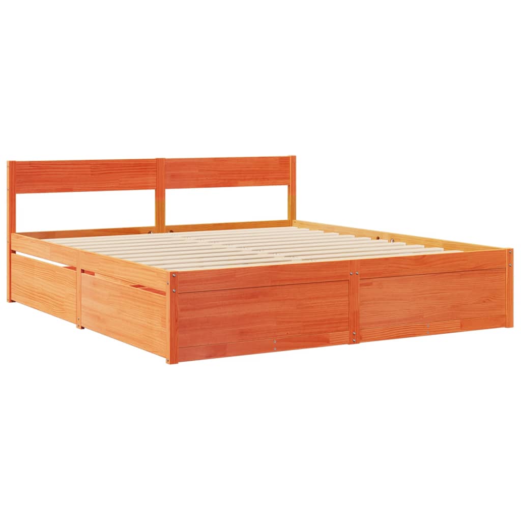 vidaXL Κρεβάτι με Συρτάρια+Στρώμα Καφέ 180x200 εκ. Μασίφ Ξύλο Πεύκου