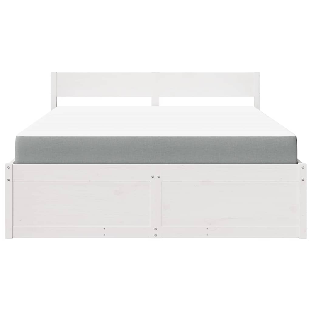 vidaXL Κρεβάτι με Συρτάρια+Στρώμα Λευκό 140x200 εκ. Μασίφ Ξύλο Πεύκου