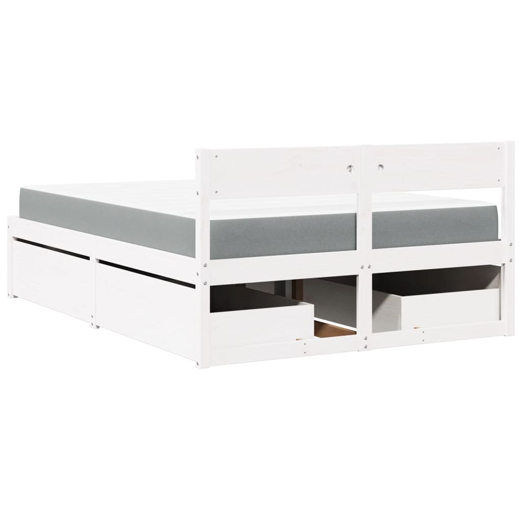 vidaXL Κρεβάτι με Συρτάρια+Στρώμα Λευκό 120x200 εκ. Μασίφ Ξύλο Πεύκου