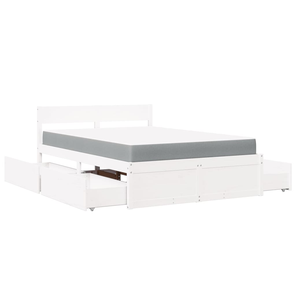 vidaXL Κρεβάτι με Συρτάρια+Στρώμα Λευκό 120x200 εκ. Μασίφ Ξύλο Πεύκου