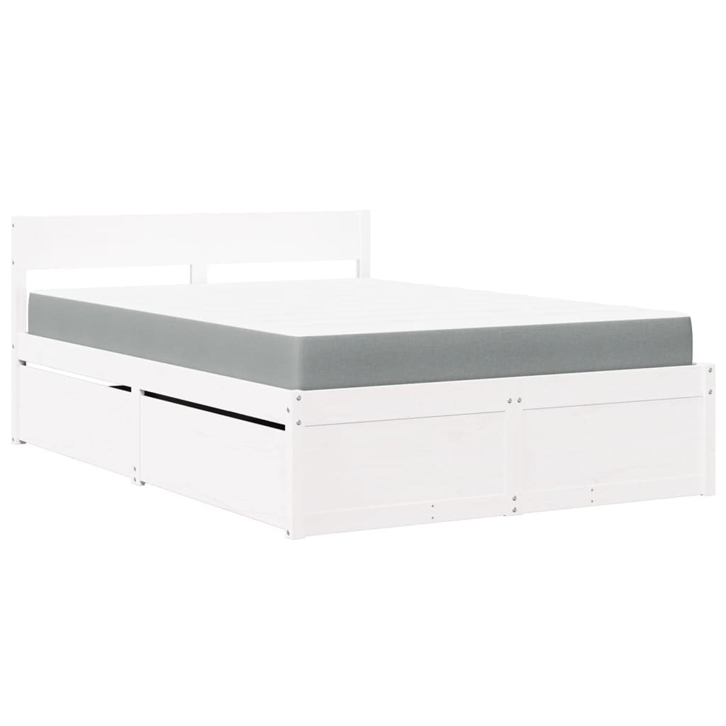 vidaXL Κρεβάτι με Συρτάρια+Στρώμα Λευκό 140x190 εκ. Μασίφ Ξύλο Πεύκου