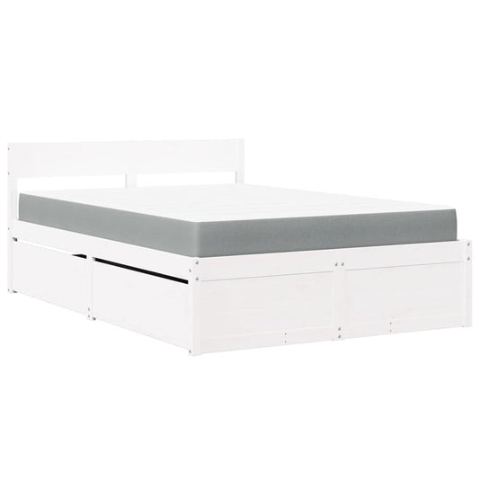 vidaXL Κρεβάτι με Συρτάρια+Στρώμα Λευκό 140x190 εκ. Μασίφ Ξύλο Πεύκου