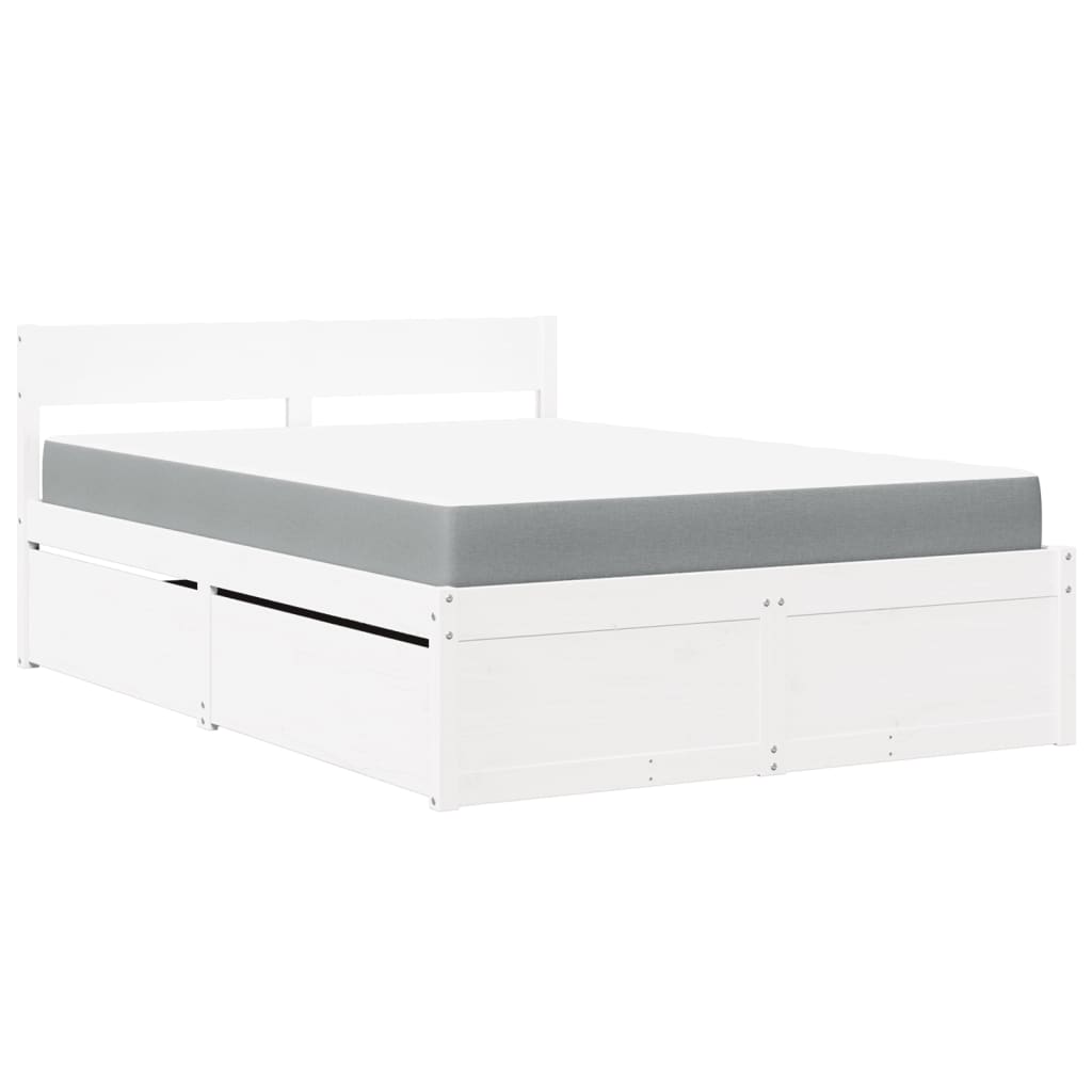 vidaXL Κρεβάτι με Συρτάρια+Στρώμα Λευκό 120x190 εκ. Μασίφ Ξύλο Πεύκου