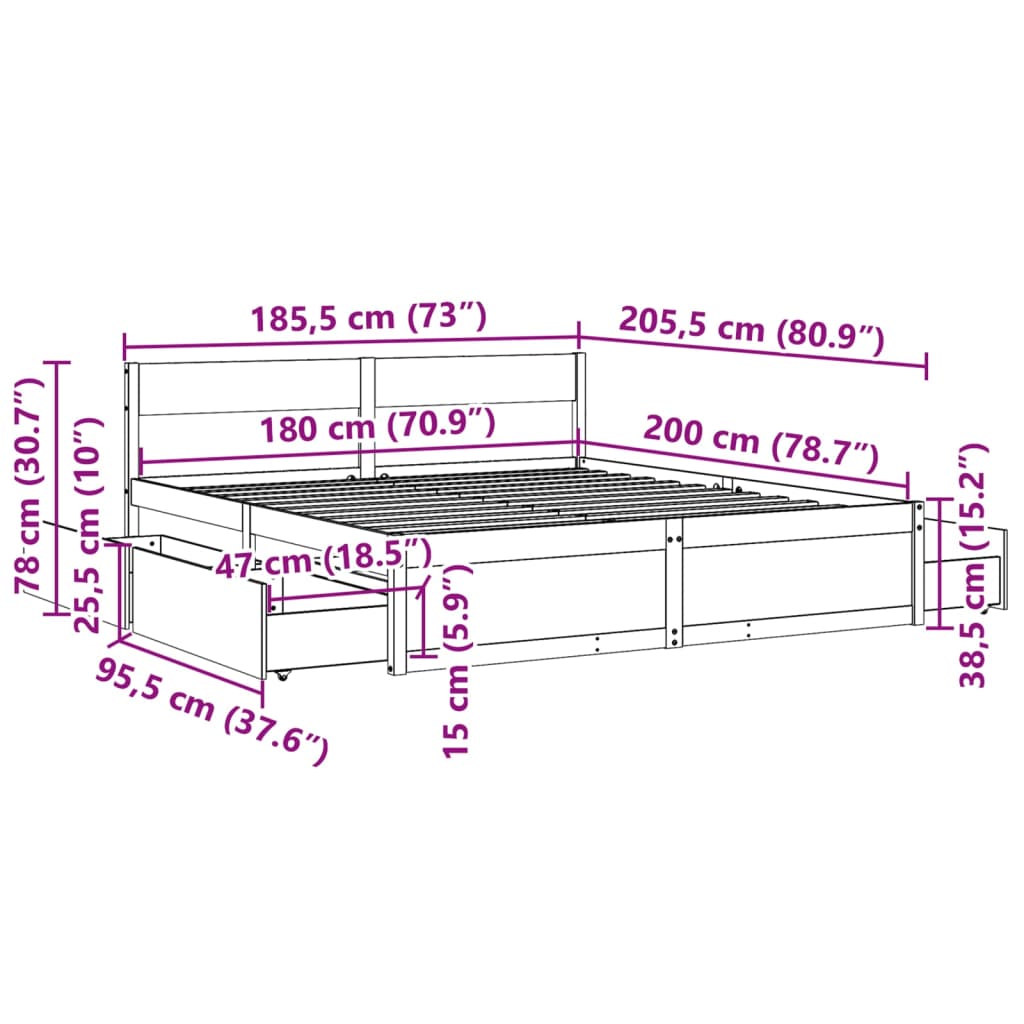 vidaXL Σκελετός Κρεβ. Χωρίς Στρώμα Καφέ Κεριού 180x200 εκ Μασίφ Πεύκο