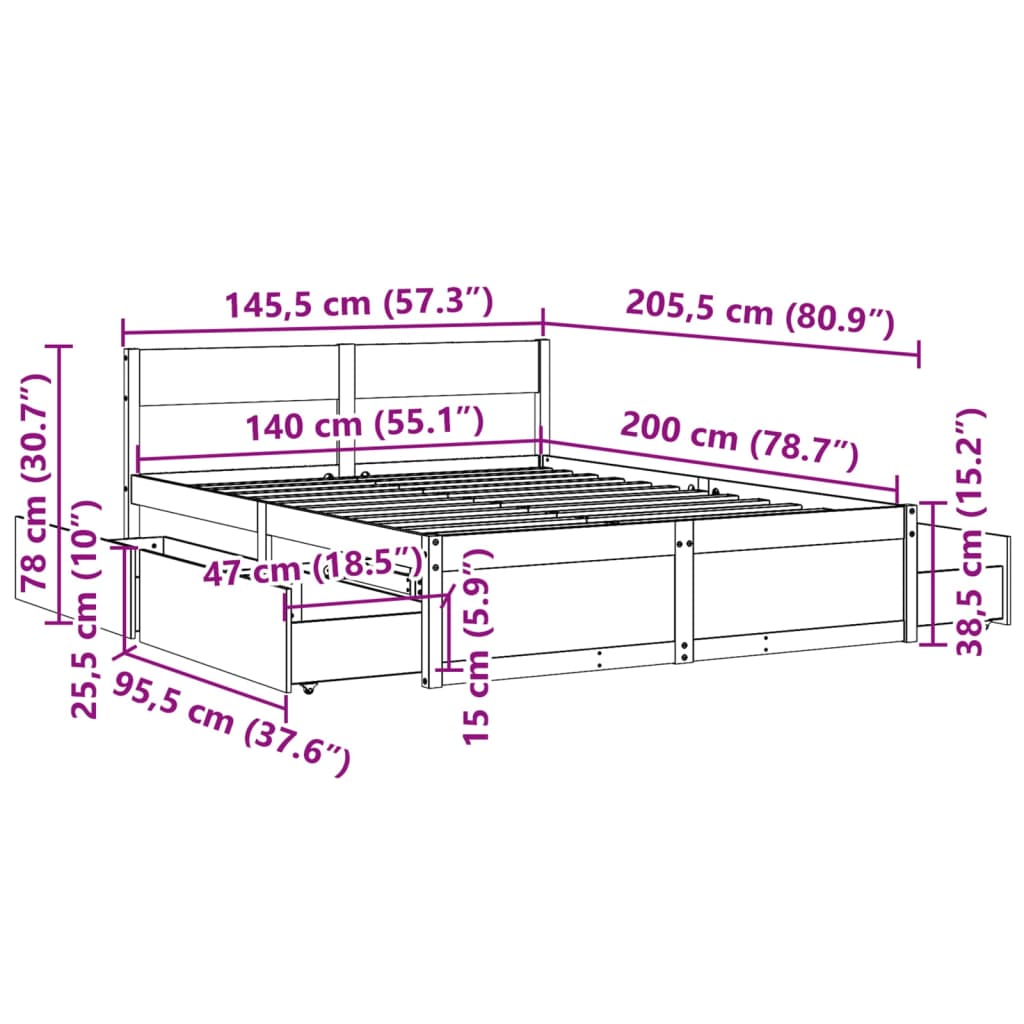 vidaXL Σκελετός Κρεβ. Χωρίς Στρώμα Λευκό 140x200 εκ Μασίφ Πεύκο