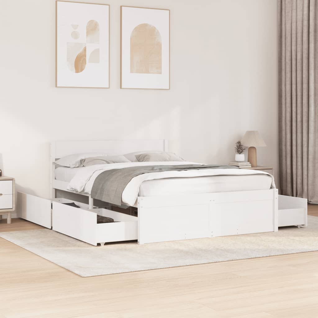 vidaXL Σκελετός Κρεβ. Χωρίς Στρώμα Λευκό 135x190 εκ Μασίφ Πεύκο