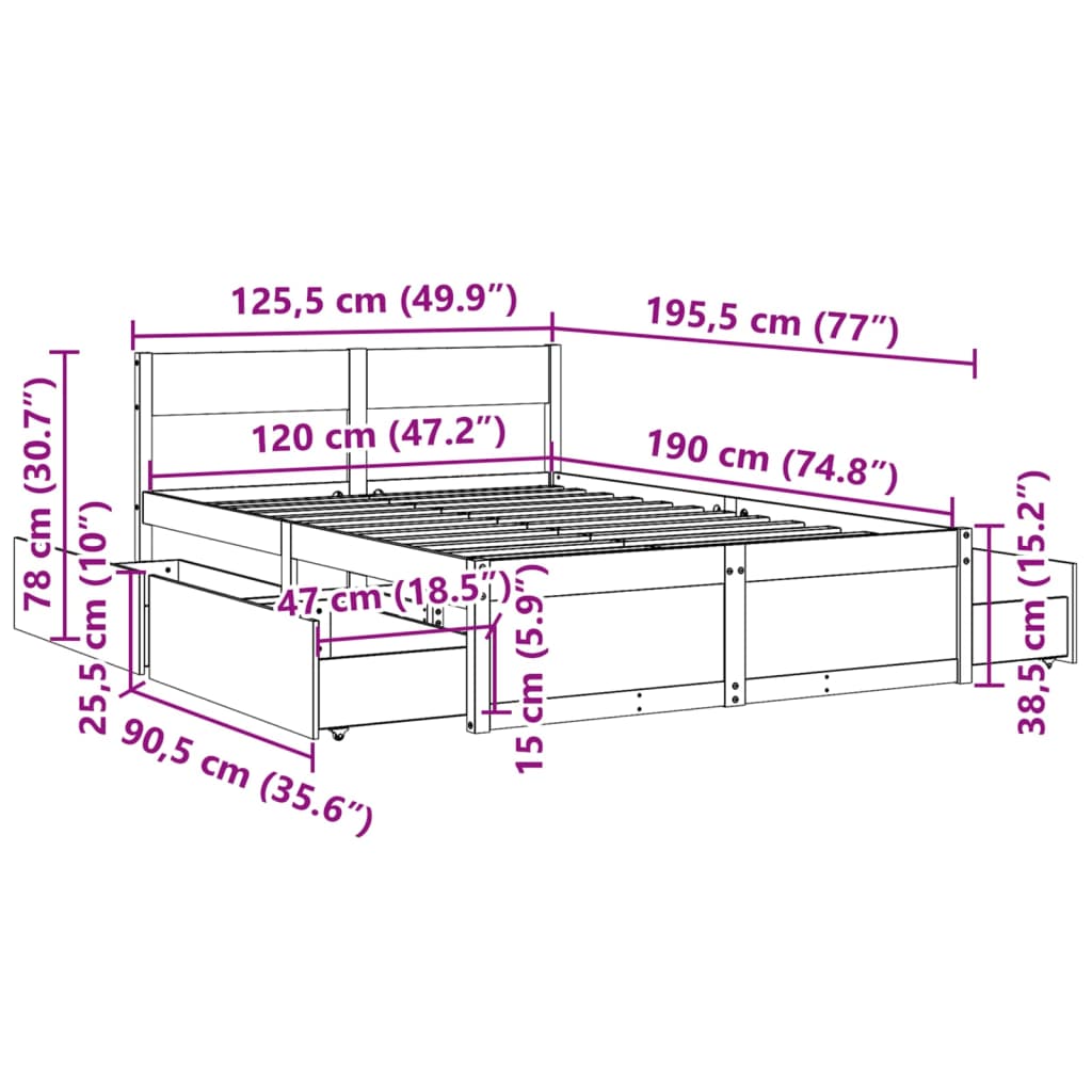 vidaXL Σκελετός Κρεβ. Χωρίς Στρώμα Καφέ Κεριού 120x190 εκ Μασίφ Πεύκο