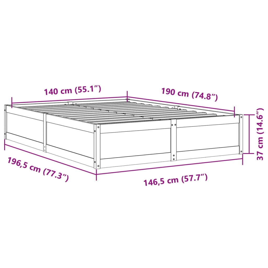 vidaXL Σκελετός Κρεβ. Χωρίς Στρώμα Λευκό 140x190 εκ Μασίφ Πεύκο