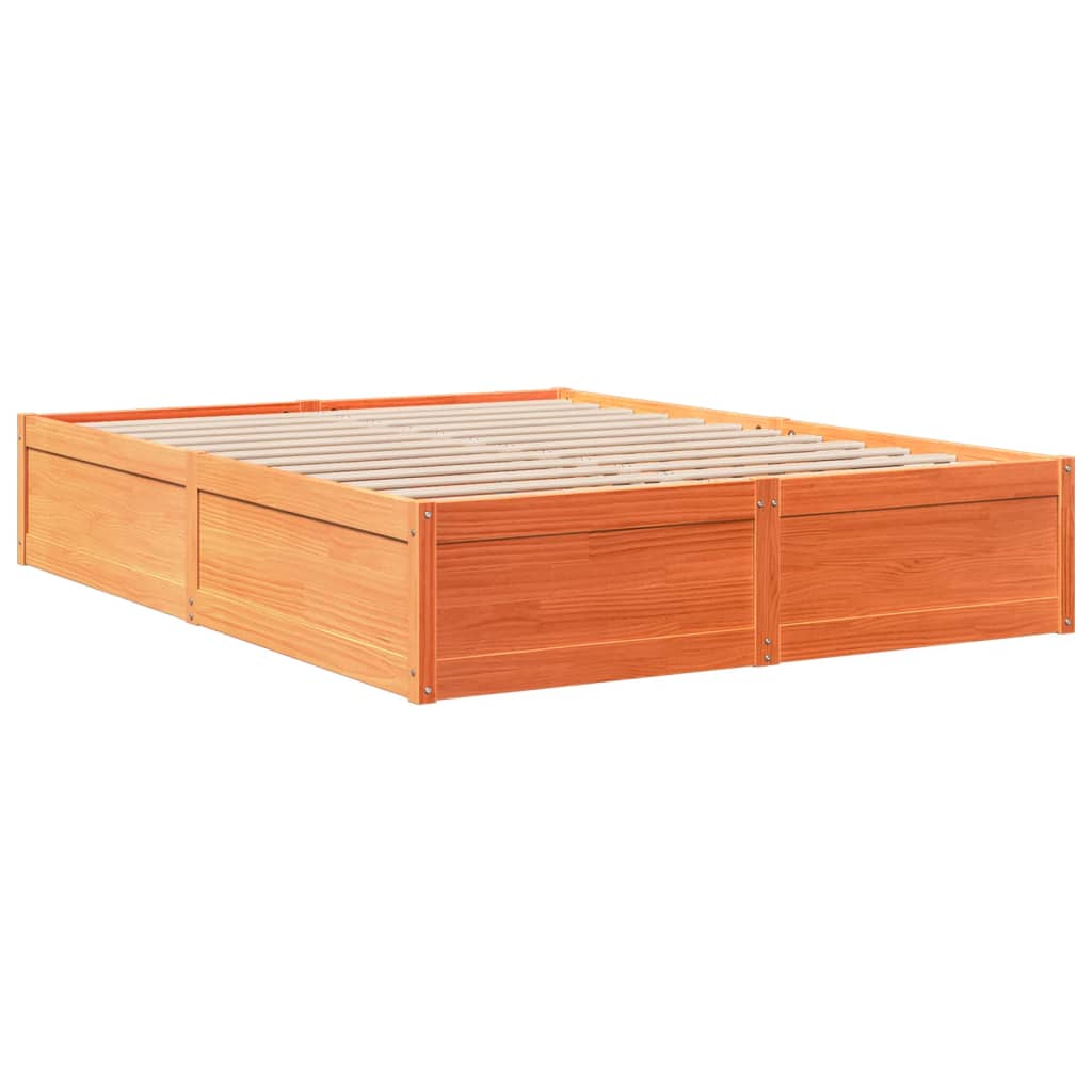 vidaXL Σκελετός Κρεβατιού Χωρίς Στρώμα Καφέ 140x190 Μασίφ Ξύλο Πεύκου