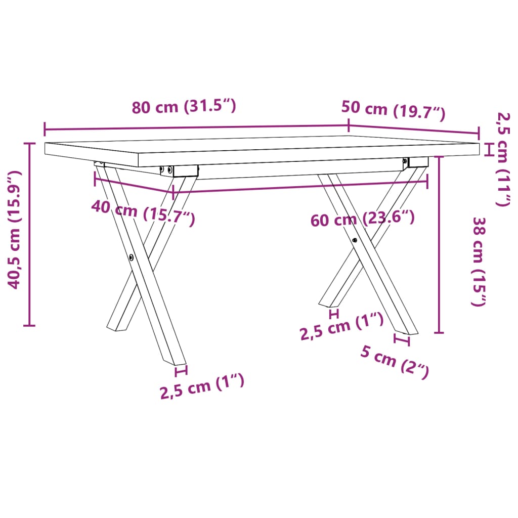 vidaXL Τραπεζάκι Σαλονιού Πλαίσιο X Μασίφ Πεύκο/Ατσάλι