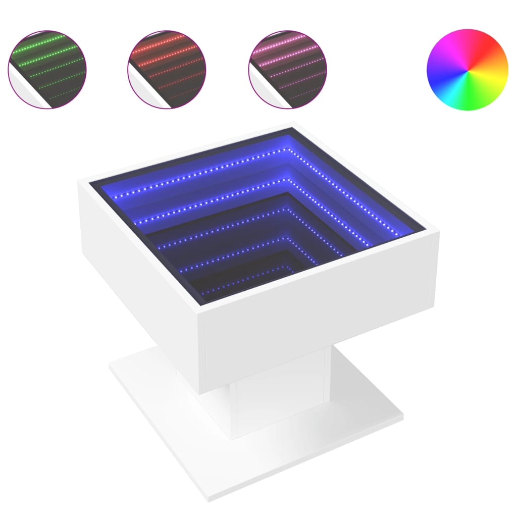 vidaXL Τραπεζάκι Σαλονιού με LED Λευκό 50x50x45 εκ. Επεξεργασμένο Ξύλο