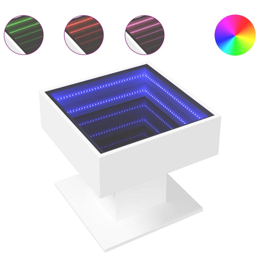 vidaXL Τραπεζάκι Σαλονιού με LED Λευκό 50x50x45 εκ. Επεξεργασμένο Ξύλο