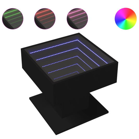 vidaXL Τραπεζάκι Σαλονιού με LED Μαύρο 50x50x45 εκ. Επεξεργασμένο Ξύλο