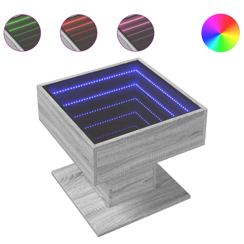 vidaXL Τραπεζάκι Σαλονιού με LED Γκρι 50x50x45 εκ. Επεξεργασμένο Ξύλο