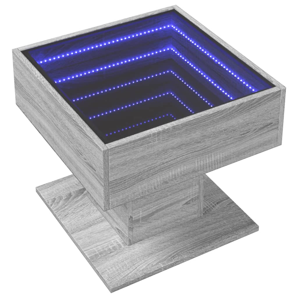 vidaXL Τραπεζάκι Σαλονιού με LED Γκρι 50x50x45 εκ. Επεξεργασμένο Ξύλο
