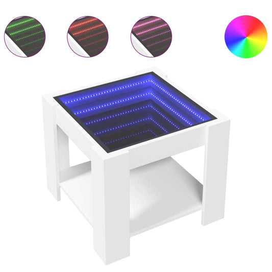 vidaXL Τραπεζάκι Σαλονιού με LED Λευκό 53x53x45 εκ. Επεξεργασμένο Ξύλο