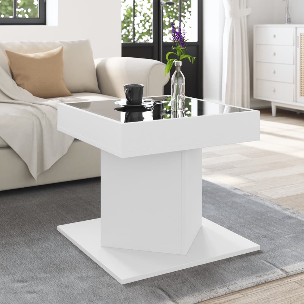 vidaXL Τραπεζάκι Σαλονιού με LED Λευκό 50x50x45 εκ. Επεξεργασμένο Ξύλο