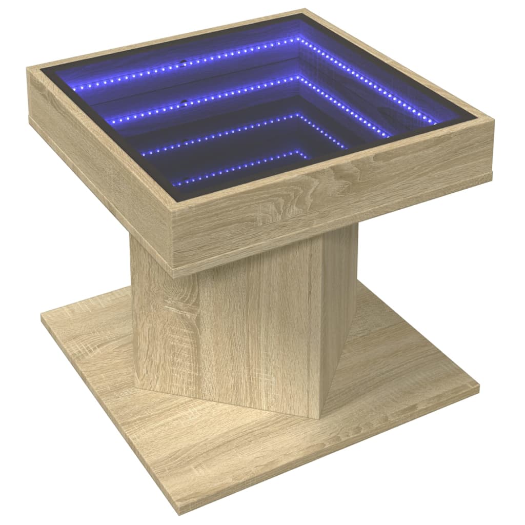 vidaXL Τραπεζάκι Σαλονιού με LED Δρυς 50x50x45 εκ. Επεξεργασμένο Ξύλο
