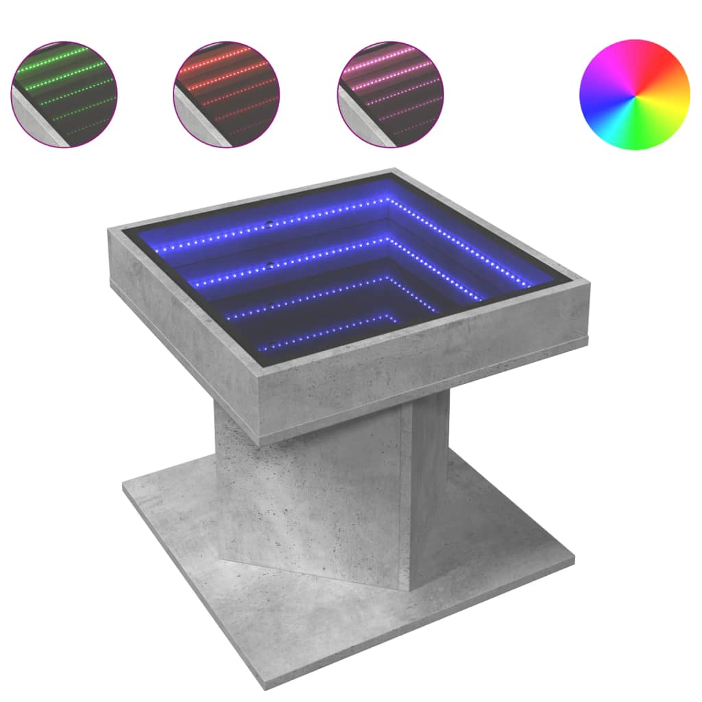 vidaXL Τραπεζάκι Σαλονιού με LED Γκρι 50x50x45 εκ. Επεξεργασμένο Ξύλο