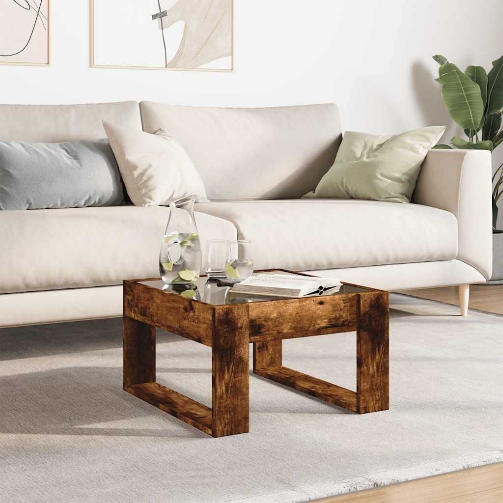 vidaXL Τραπεζάκι Σαλονιού Άπειρο Φως LED Καπνιστή Δρυς 50x50x30 εκ.