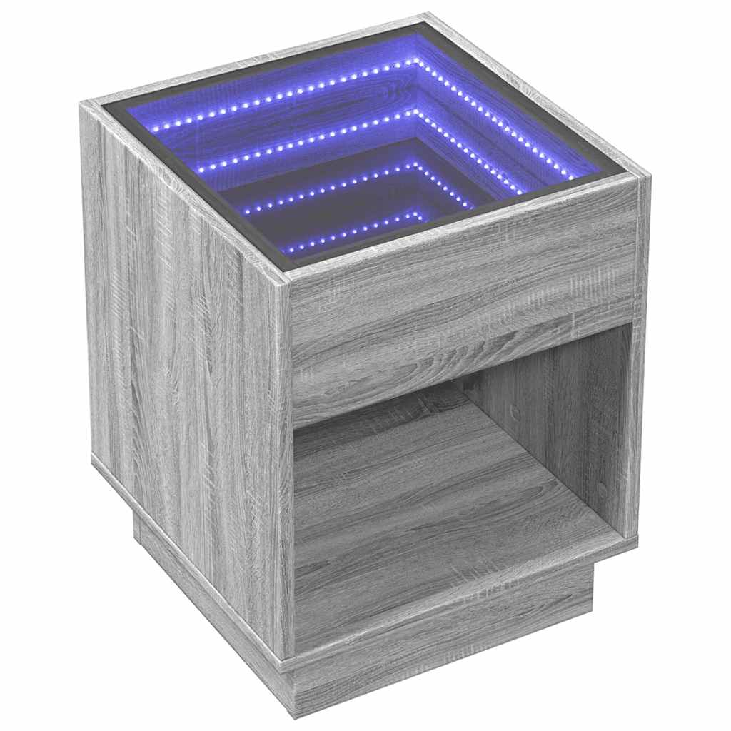 vidaXL Τραπεζάκι Άπειρο Φως LED Γκρι Sonoma 40x40x50 εκ.