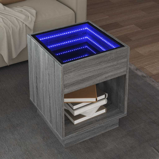 vidaXL Τραπεζάκι Άπειρο Φως LED Γκρι Sonoma 40x40x50 εκ.