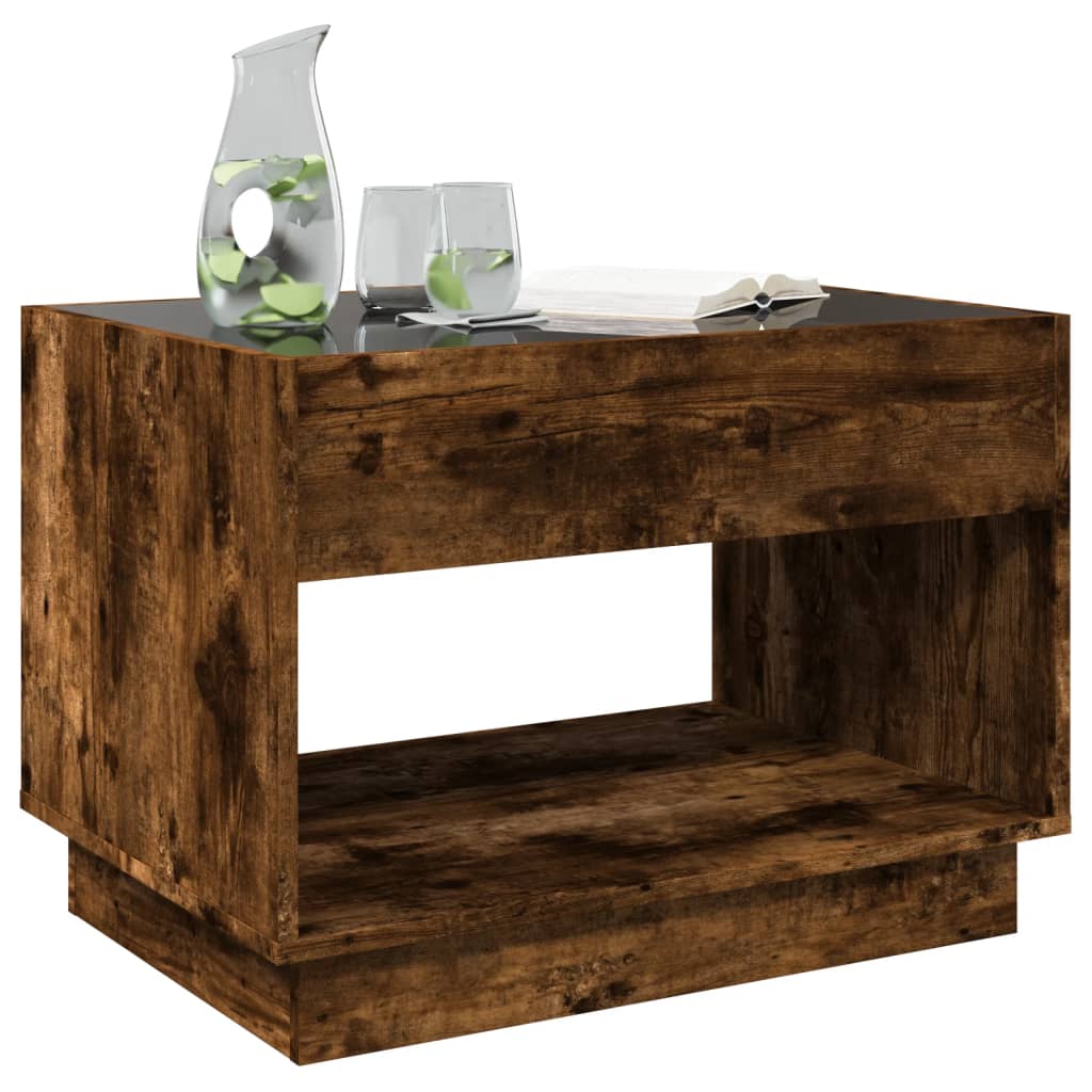 vidaXL Τραπεζάκι Σαλονιού Άπειρο Φως LED Καπνιστή Δρυς 70x50x50 εκ.