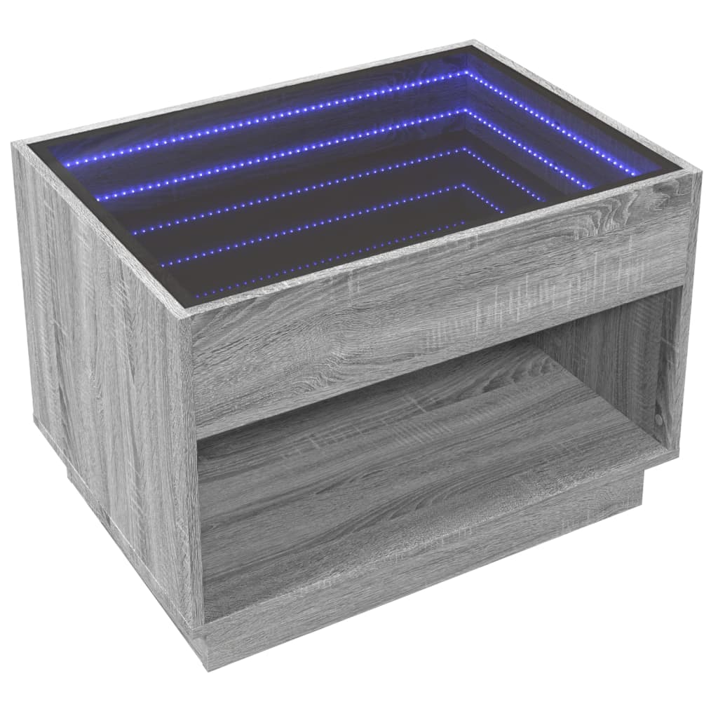 vidaXL Τραπεζάκι Σαλονιού Άπειρο Φως LED Γκρι Sonoma 70x50x50 εκ.
