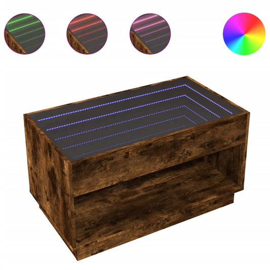 vidaXL Τραπεζάκι Σαλονιού Άπειρο Φως LED Καπνιστή Δρυς 90x50x50 εκ.