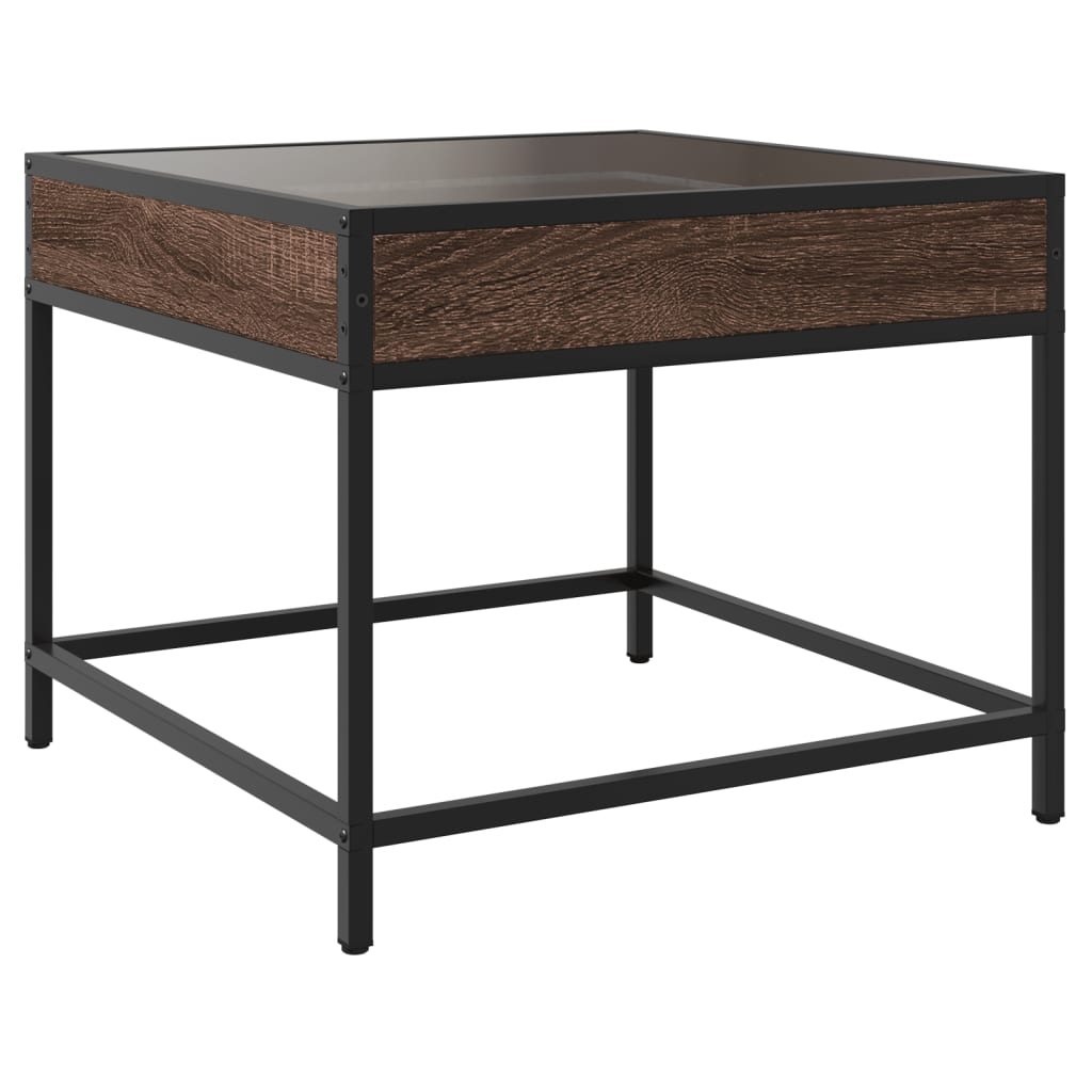 vidaXL Τραπεζάκι Σαλονιού Άπειρο Φως LED Καφέ Δρυς 50x50x41 εκ.