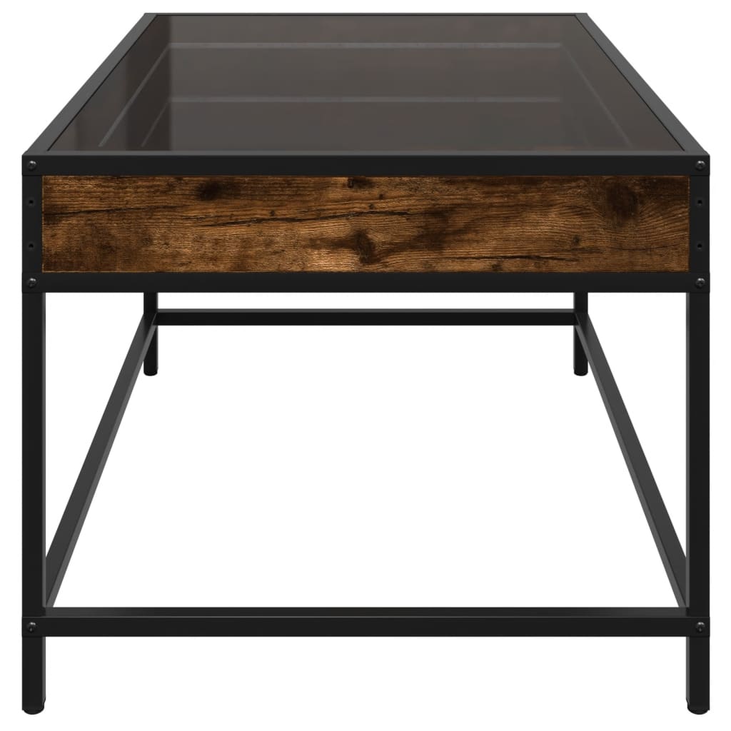 vidaXL Τραπεζάκι Σαλονιού Άπειρο Φως LED Καπνιστή Δρυς 70x50x41 εκ.