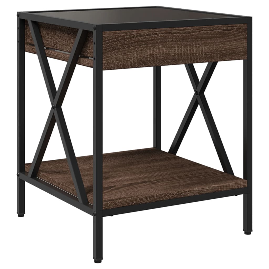 vidaXL Τραπεζάκι Σαλονιού Άπειρο Φως LED Καφέ Δρυς 40x40x49 εκ.