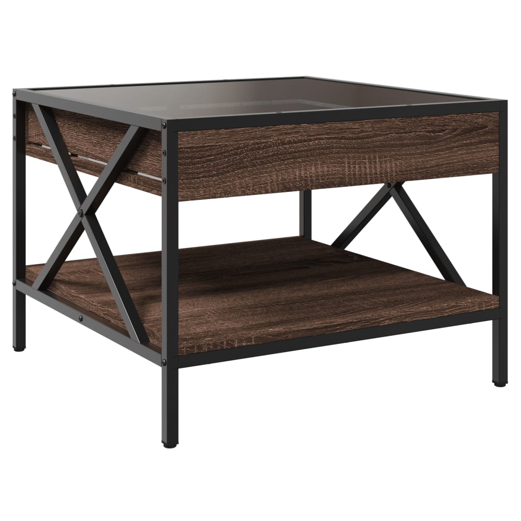 vidaXL Τραπεζάκι Σαλονιού Άπειρο Φως LED Καφέ Δρυς 50x50x38 εκ.