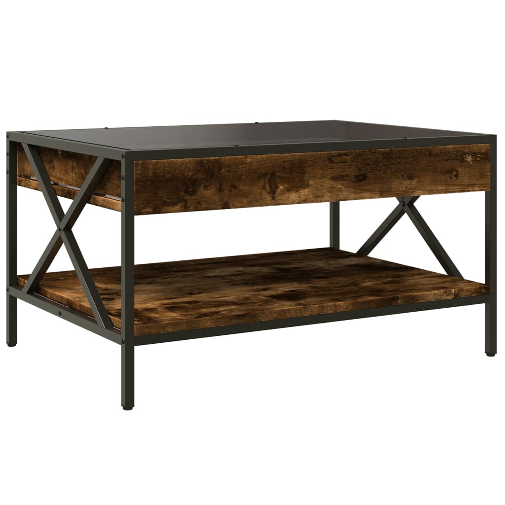 vidaXL Τραπεζάκι Σαλονιού Άπειρο Φως LED Καπνιστή Δρυς 70x50x38 εκ.