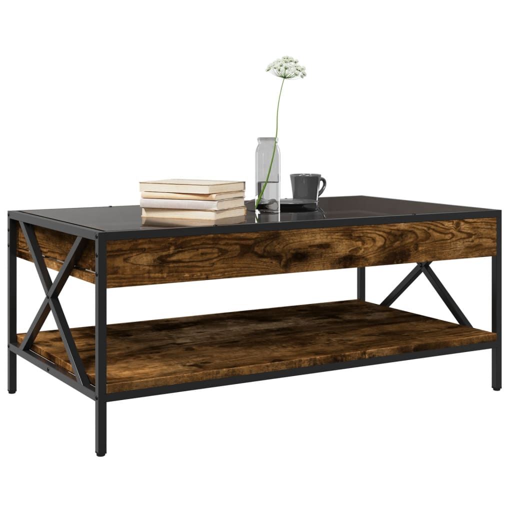 vidaXL Τραπεζάκι Σαλονιού Άπειρο Φως LED Καπνιστή Δρυς 90x50x38 εκ.