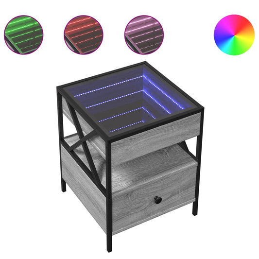 vidaXL Τραπεζάκι Άπειρο Φως LED Γκρι Sonoma 40x40x51 εκ.