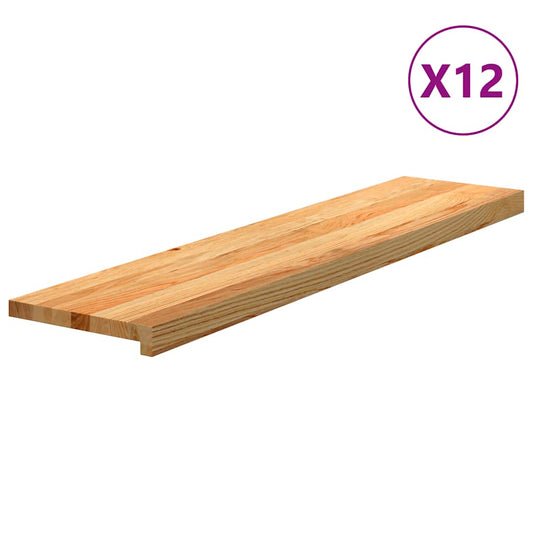 vidaXL Πατάκια Σκάλας 12 τεμ. Ανοιχτό Καφέ 110x25x2 cm Ξύλο Δρυός