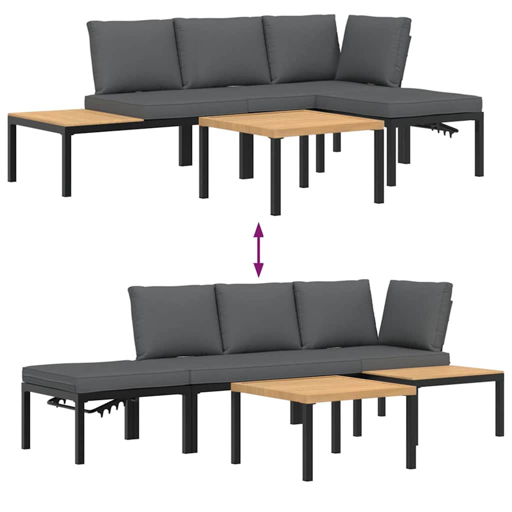 vidaXL Σαλόνι Κήπου Σετ 4 Τεμαχίων με Μαξιλάρια Μαύρο Αλουμίνιο