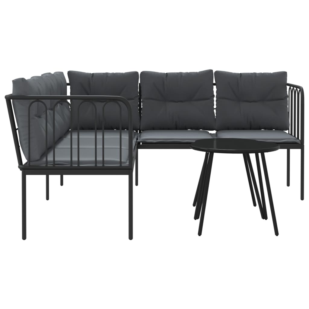 vidaXL Καναπές Κήπου Μαύρος Σετ από Ατσάλι/Textilene με Μαξιλάρια