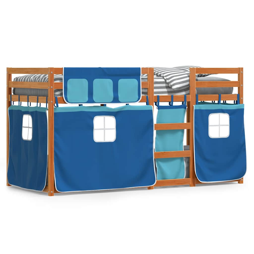 vidaXL Κουκέτα με Κουρτίνες Μπλε 80x200 εκ. Μασίφ Ξύλο Πεύκου