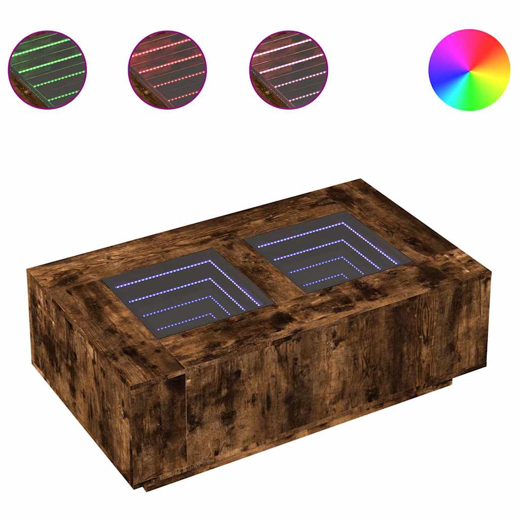 vidaXL Τραπεζάκι Σαλονιού Άπειρο Φως LED Καπνιστή Δρυς 116x69x40 εκ.