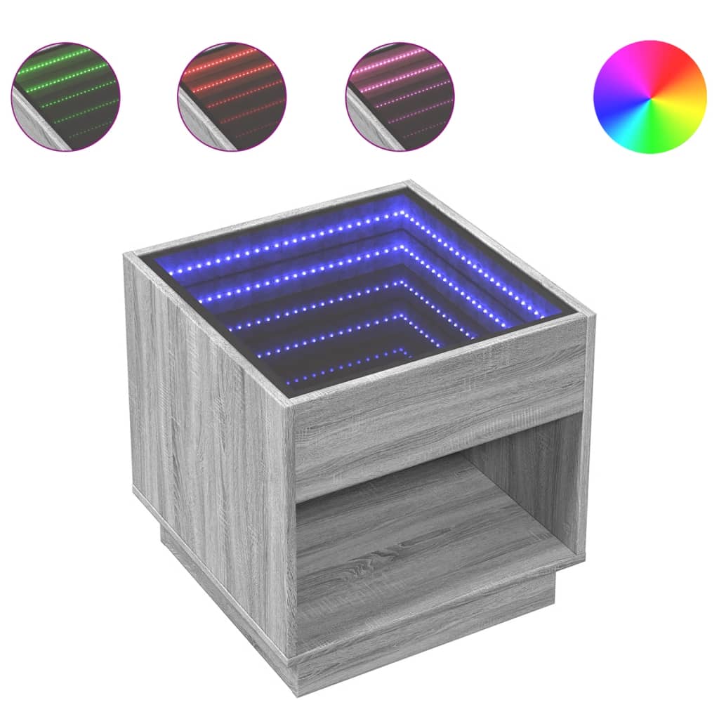 vidaXL Κομοδίνο Άπειρο Φως LED Γκρι Sonoma 50x50x50 εκ.