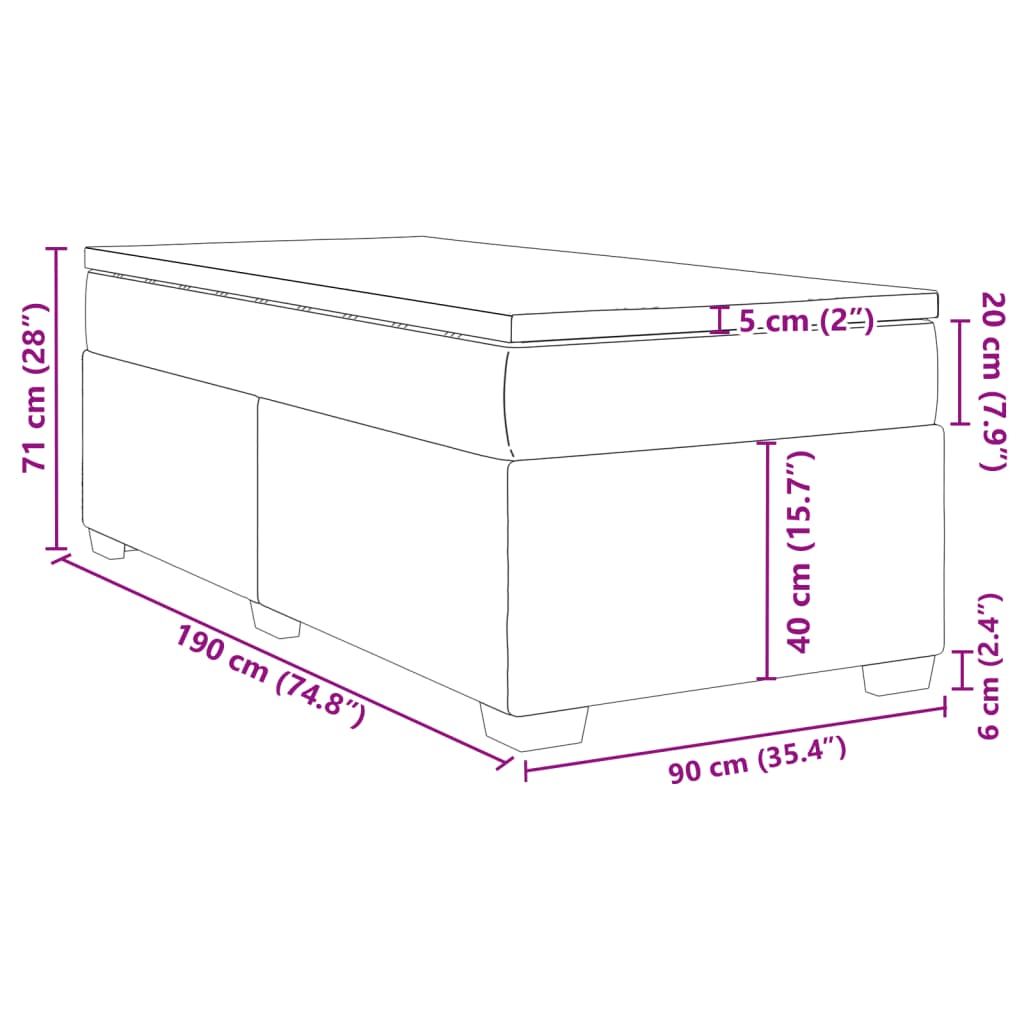 vidaXL Κρεβάτι Boxspring με Στρώμα Μαύρο 90x190 εκ.Υφασμάτινο