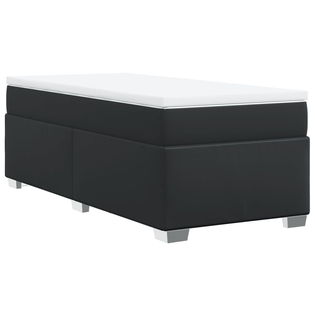 vidaXL Κρεβάτι Boxspring με Στρώμα Μαύρο 90x190εκ. από Συνθετικό Δέρμα